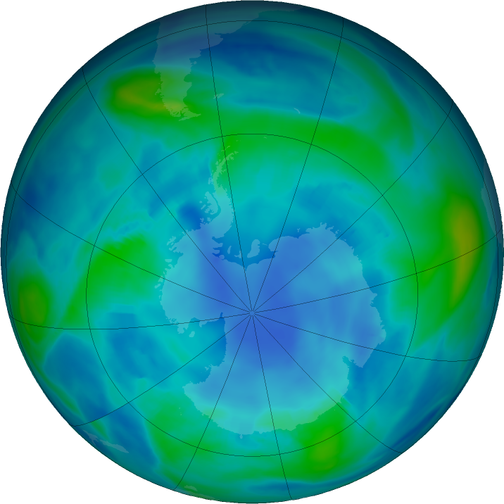 Antarctic ozone map for 29 April 2023